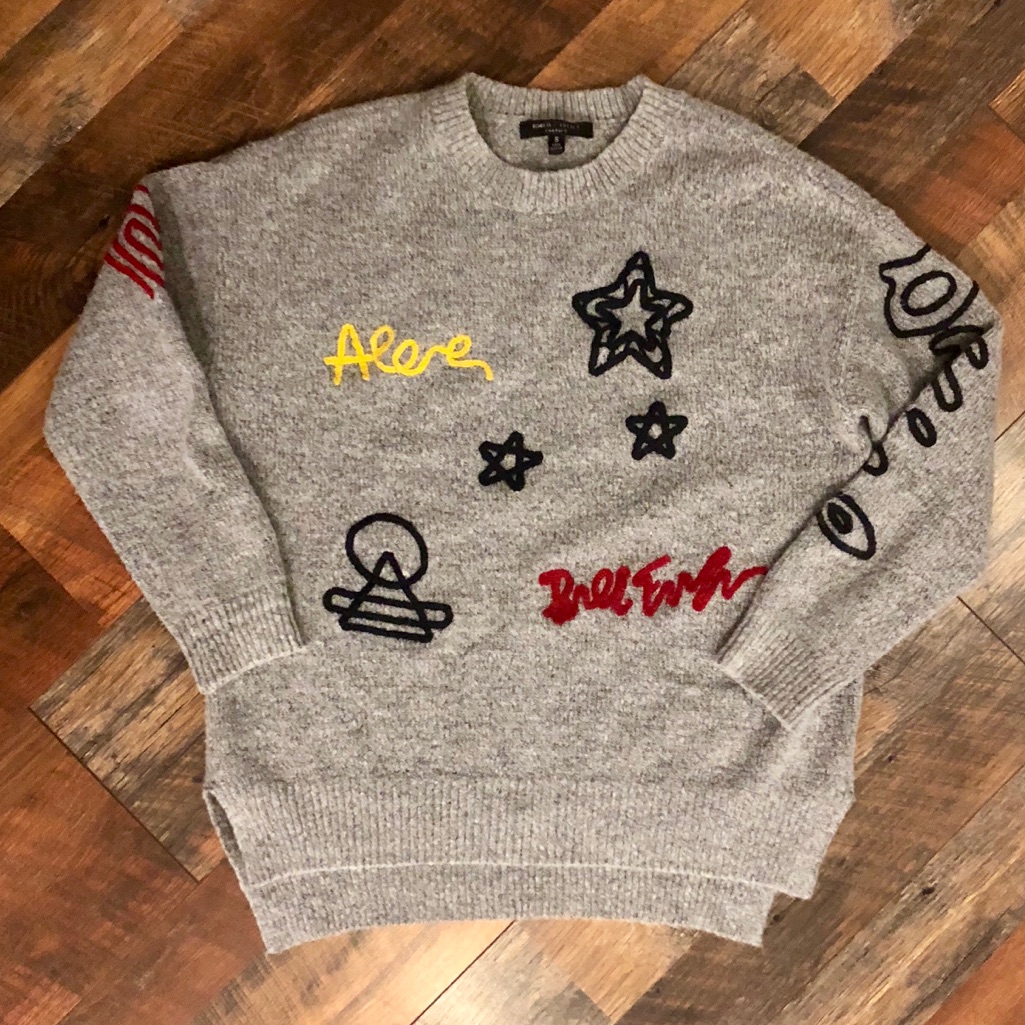 Romeo + Juliet Couture Embroidered Grey Sweater